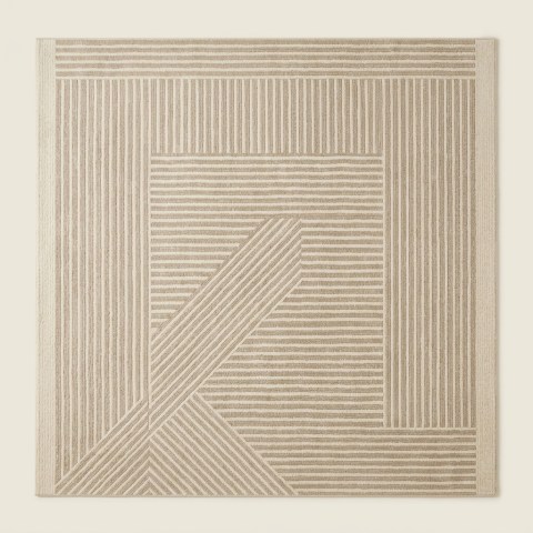 Tapis de Salon Moderne Beige à Motifs Géométriques Texturés