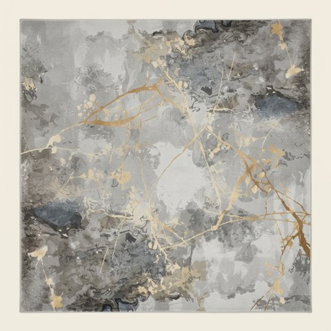 Tapis de Salon Moderne Effet Marbre Abstrait Gris et Doré