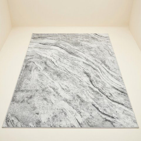 Tapis de salon moderne effet marbré gris et blanc