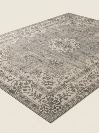 Tapis de Salon Vintage à Motifs Orientaux Gris et Beige