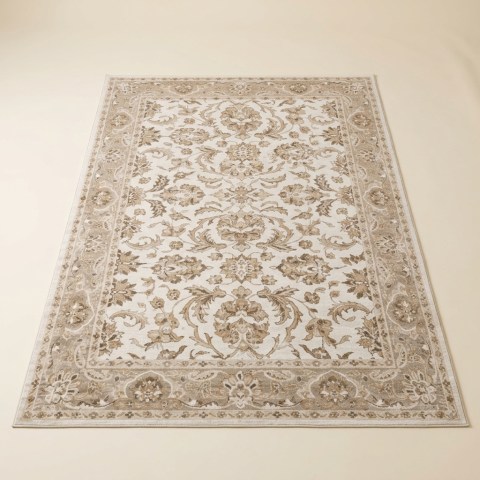 Tapis de Salon Classique à Motifs Orientaux Beige et Crème