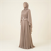 Robe de Soirée Longue Plissée avec Cape et Broche - Beige 