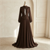 Robe de Soirée Longue Marron à Corsage Plissé et Strass