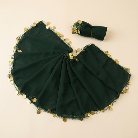 Foulard Traditionnel de Henné et Danse Vert à Piécettes Dorées