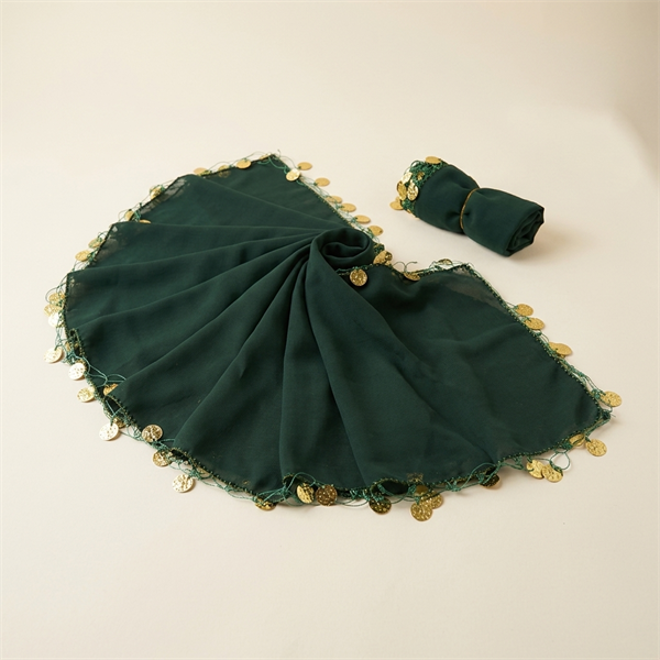 Foulard Traditionnel de Henné et Danse Vert à Piécettes Dorées