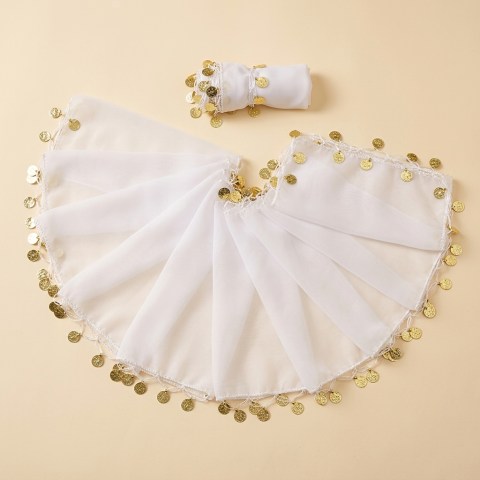 Lot de 10 Mouchoirs de Danse pour Henné et Mariage avec Pièces Dorées - Blanc
