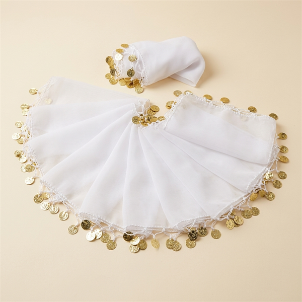 Lot de 10 Mouchoirs de Danse pour Henné et Mariage avec Pièces Dorées - Blanc