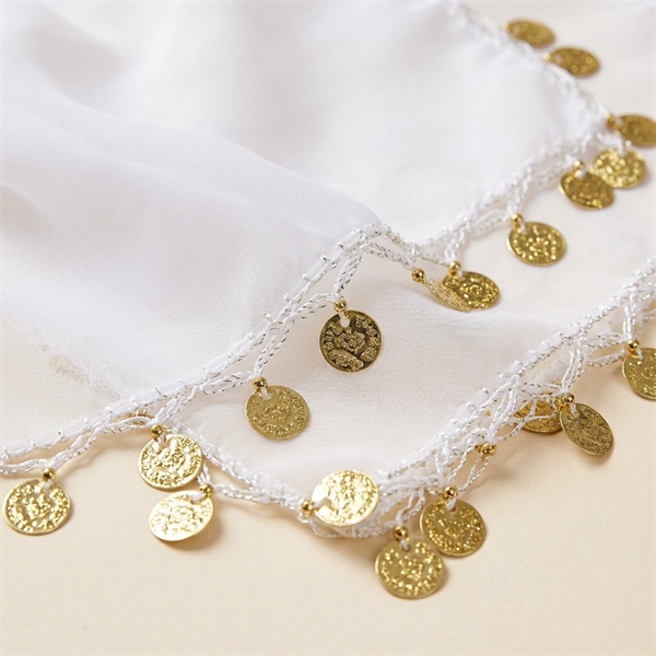 Lot de 10 Mouchoirs de Danse pour Henné et Mariage avec Pièces Dorées - Blanc