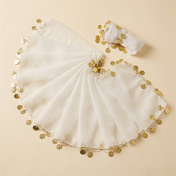 Lot de 10 Mouchoirs de Danse pour Henné et Mariage avec Pièces Dorées - Blanc