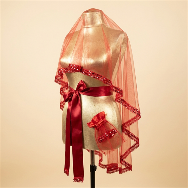 Parure de Henné Rouge 3 Pièces - Voile, Ceinture et Gants