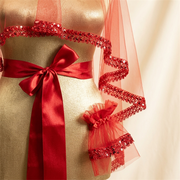 Parure de Henné Rouge 3 Pièces - Voile, Ceinture et Gants