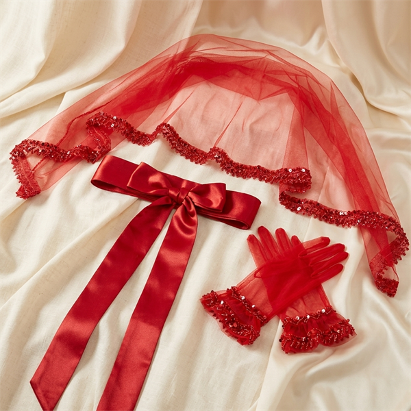Parure de Henné Rouge 3 Pièces - Voile, Ceinture et Gants