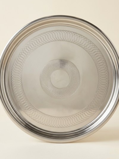 Plateau de Service Rond en Inox Gravé - 45 cm