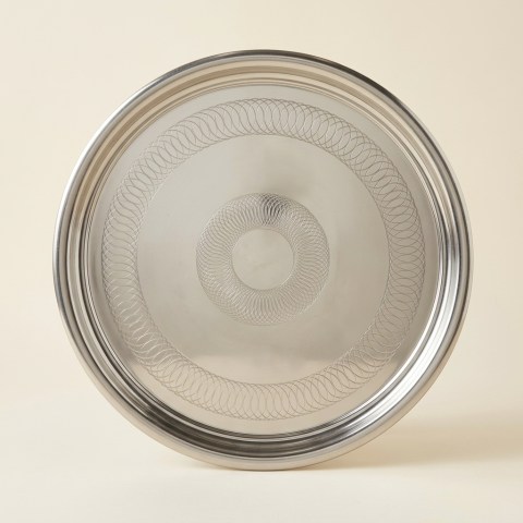 Plateau de Service Rond en Inox Gravé - 45 cm