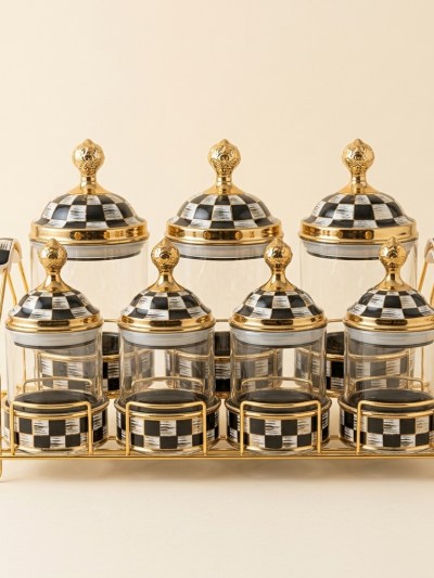 Ensemble de 7 pots à épices en verre avec support doré - Paçi Leo