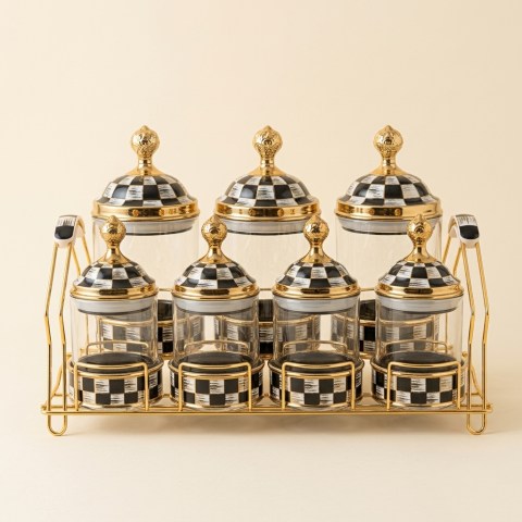Ensemble de 7 pots à épices en verre avec support doré - Paçi Leo