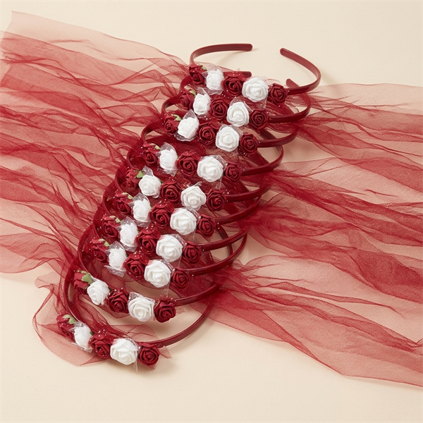 Accessoires de cheveux avec fleur et tulle ( lot de 12 pièces )  bordeaux/blanc