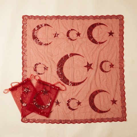 Parure Voile et Gants de Henné Rouge à Paillettes