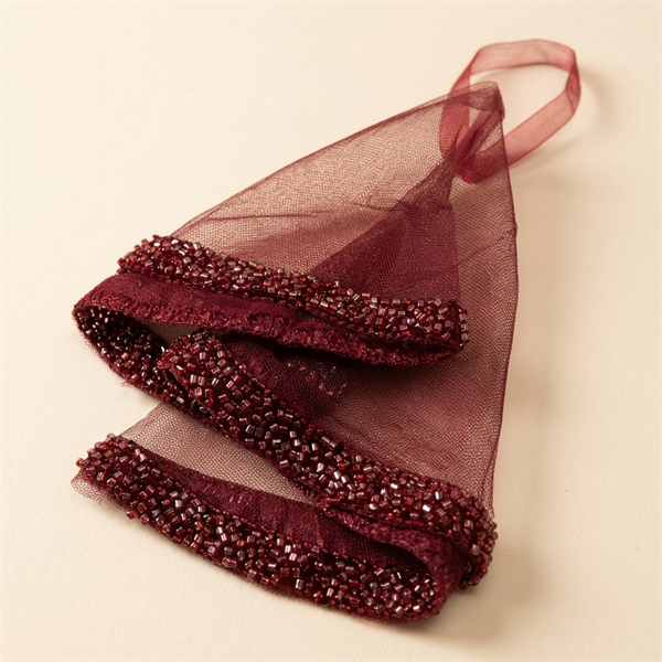 Mouchoir de Danse Halay en Tulle Bordeaux Perlé