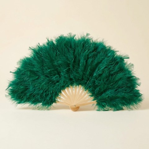 Éventail en Plumes Vert Émeraude - Accessoire de Soirée