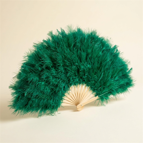 Éventail en Plumes Vert Émeraude - Accessoire de Soirée