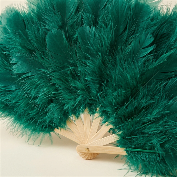 Éventail en Plumes Vert Émeraude - Accessoire de Soirée