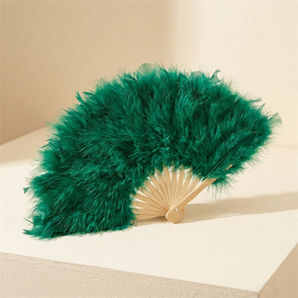 Éventail en Plumes Vert Émeraude - Accessoire de Soirée
