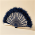 Éventail de Soirée en Dentelle et Plumes Bleu Nuit