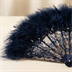 Éventail de Soirée en Dentelle et Plumes Bleu Nuit