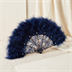 Éventail de Soirée en Dentelle et Plumes Bleu Nuit