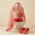 Ensemble Voile de Henné Rouge avec Gants et Ceinture Brodée