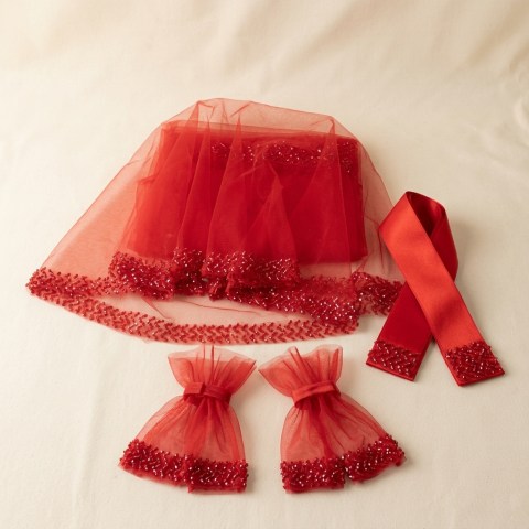 Ensemble Voile de Henné Rouge avec Gants et Ceinture