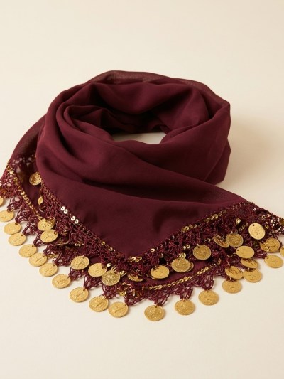 Foulard traditionnel bordeaux à paillettes et pièces dorées - lot de 10