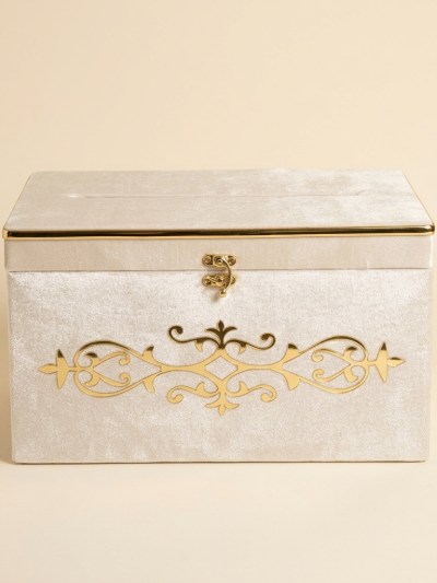 Coffre de Mariage en Velours Crème - Boîte à Enveloppes 35x25x20 cm