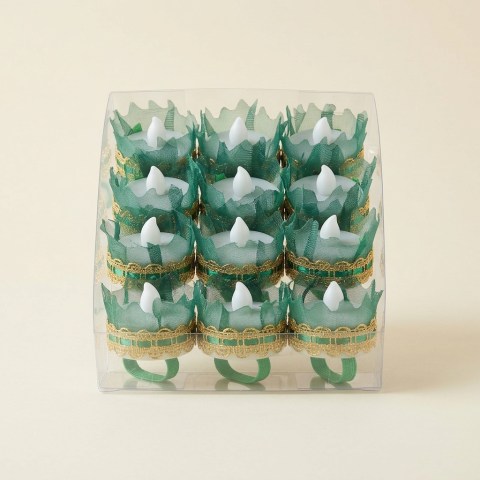 Lot de 12 Bougies Doigt LED pour Soirée Henné - Vert et Doré