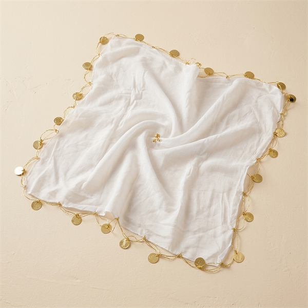 Mouchoir de Danse Halay Blanc avec Pièces Dorées