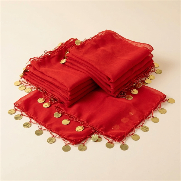 Lot de 10 Mouchoirs de Danse Traditionnelle Rouges à Pièces Dorées