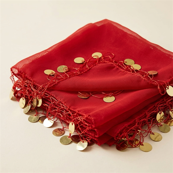 Lot de 10 Mouchoirs de Danse Traditionnelle Rouges à Pièces Dorées