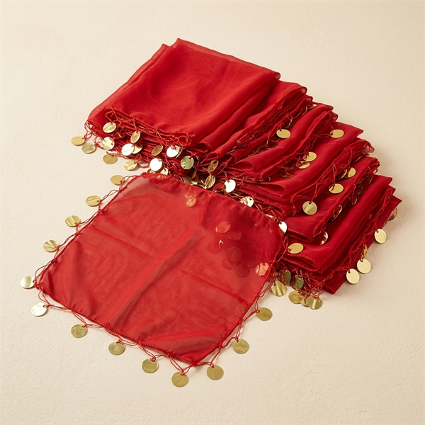 Lot de 10 Mouchoirs de Danse Traditionnelle Rouges à Pièces Dorées