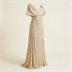 Robe de Soirée Longue Champagne Brodée de Perles avec Étole Drapée