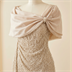 Robe de Soirée Longue Champagne Brodée de Perles avec Étole Drapée