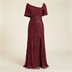 Robe de soirée longue bordeaux à sequins avec cape drapée