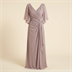 Robe de Soirée Longue Drapée avec Manches Évasées - Vieux Rose