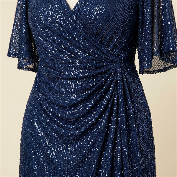 Robe de Soirée Longue à Paillettes Bleu Marine