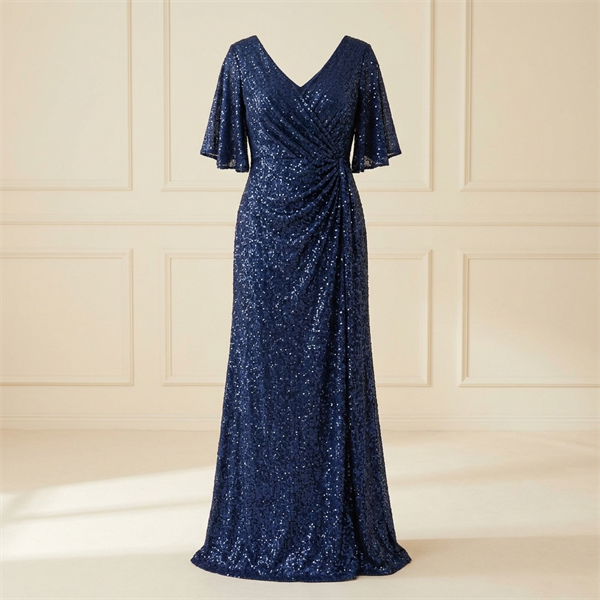 Robe de Soirée Longue à Paillettes Bleu Marine