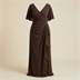 Robe de soirée longue drapée marron chocolat à manches évasées