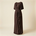 Robe de soirée longue drapée marron chocolat à manches évasées