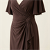 Robe de soirée longue drapée marron chocolat à manches évasées