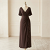 Robe de soirée longue drapée marron chocolat à manches évasées