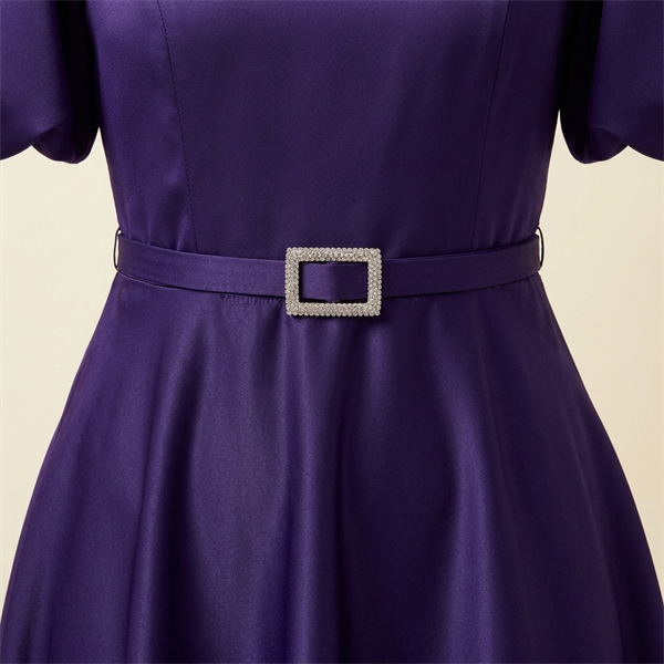 Robe de Soirée Midi Évasée avec Ceinture - Violette